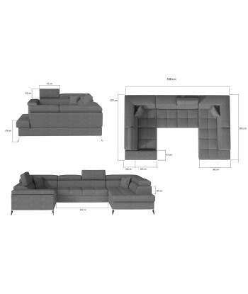 Coltar Extensibil Tiara cu Lada de Depozitare, Sezlong pe Stanga, Tetiere Reglabile, l338xA202xH70-90 cm vente chaude votre 