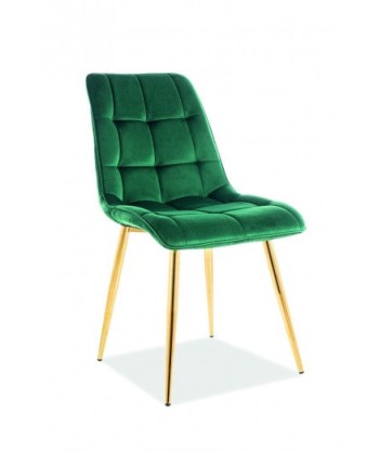 Chaise rembourrée en tissu, avec pieds en métal Chic Velours Vert Foncé / Or, l50xA58xH88 cm Les magasins à Paris