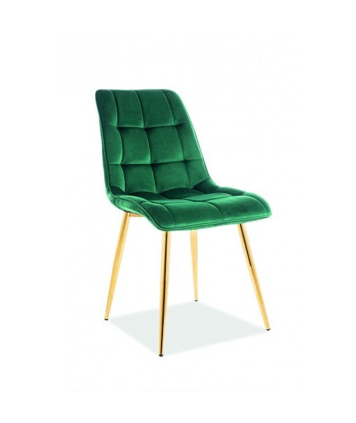 Chaise rembourrée en tissu, avec pieds en métal Chic Velours Vert Foncé / Or, l50xA58xH88 cm Les magasins à Paris