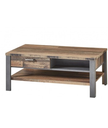 Table basse en châtaignier et MDF, avec 2 tiroirs Chelsea Naturel / Graphite, L110xl65xH45 cm de France