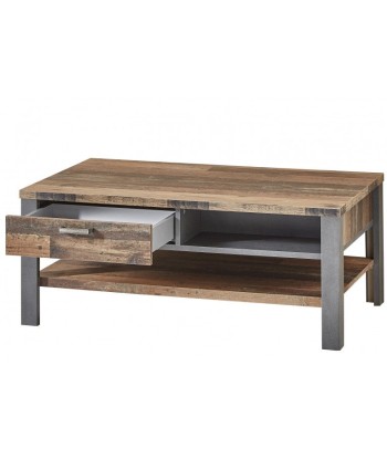 Table basse en châtaignier et MDF, avec 2 tiroirs Chelsea Naturel / Graphite, L110xl65xH45 cm de France