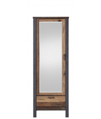 Meuble d'entrée palette avec miroir, 1 porte et 1 tiroir Chelsea Naturel / Graphite, l69xA40xH194 cm à prix réduit toute l'année