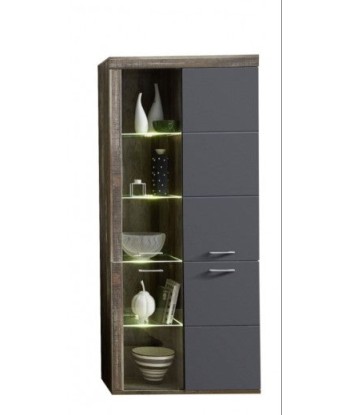 Vitrine en aggloméré et MDF, avec 4 portes Krone Graphite / Natur, l87xA38xH202 cm pas cher chine