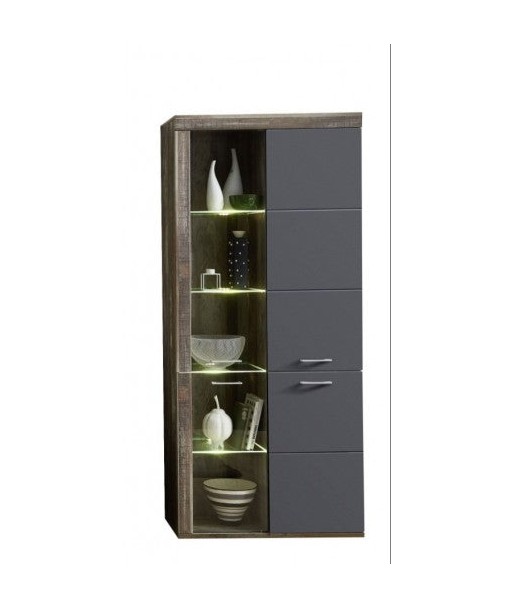 Vitrine en aggloméré et MDF, avec 4 portes Krone Graphite / Natur, l87xA38xH202 cm pas cher chine