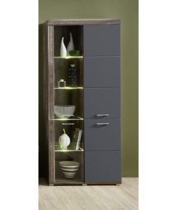 Vitrine en aggloméré et MDF, avec 4 portes Krone Graphite / Natur, l87xA38xH202 cm pas cher chine