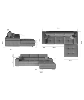 Coltar Extensibil Armandinio Duo cu Lada de Depozitare, Sezlong pe Dreapta, Tetiere Reglabile, Perne Incluse, l280xA205xH70-90 cm les ctes