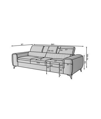 Canapea Extensibila, 3 Locuri, Tetiere Reglabile, tapitata cu stofa, Laurette, l261xA97xH75-105 cm Le MVP de beaucoup