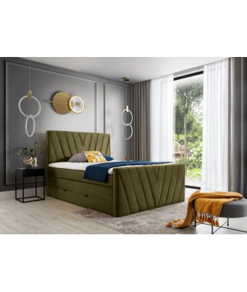 Pat rabatabil cu lada de depozitare, tapitat cu stofa, Candys Boxspring Verde Olive en linge