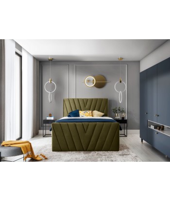 Pat rabatabil cu lada de depozitare, tapitat cu stofa, Candys Boxspring Verde Olive en linge