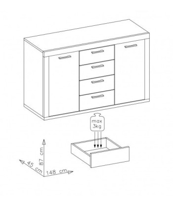 Commode en aggloméré et MDF, avec 4 tiroirs et 2 portes Krone Graphite / Natur, l148xA45xH88 cm prix pour 