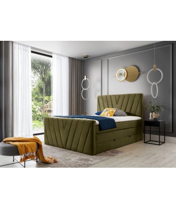 Pat rabatabil cu lada de depozitare, tapitat cu stofa, Candys Boxspring Verde Olive en linge