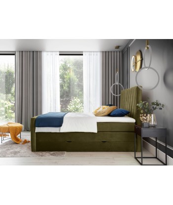 Pat rabatabil cu lada de depozitare, tapitat cu stofa, Candys Boxspring Verde Olive en linge