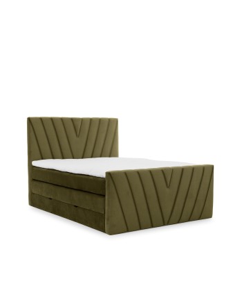 Pat rabatabil cu lada de depozitare, tapitat cu stofa, Candys Boxspring Verde Olive en linge