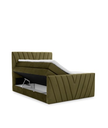 Pat rabatabil cu lada de depozitare, tapitat cu stofa, Candys Boxspring Verde Olive en linge