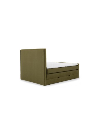 Pat rabatabil cu lada de depozitare, tapitat cu stofa, Candys Boxspring Verde Olive en linge