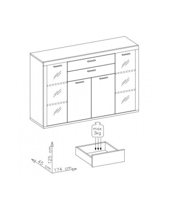 Vitrine en aggloméré et MDF, avec 4 portes et 2 tiroirs Krone Graphite / Natur, l174xA45xH125 cm de votre