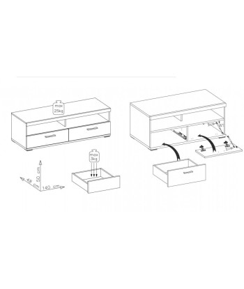 Commode en bois et MDF, avec 1 tiroir et 1 porte Krone Small Graphite / Natur, l140xA48xH50 cm paiement sécurisé