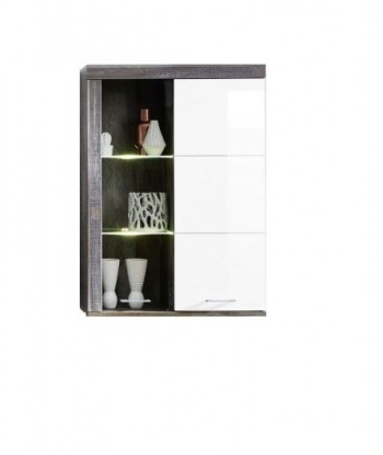 Vitrine suspendue en aggloméré et MDF, avec 2 portes Krone Blanc / Natural, l87xA38xH123 cm en ligne des produits 