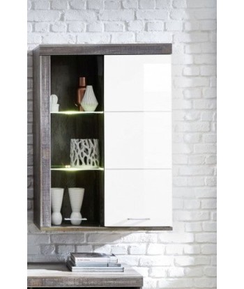 Vitrine suspendue en aggloméré et MDF, avec 2 portes Krone Blanc / Natural, l87xA38xH123 cm en ligne des produits 