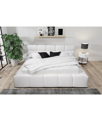 Lit rembourré avec tissu bouclé, Cadre de lit pliant avec espace de rangement, Baloo Blanc Livraison rapide