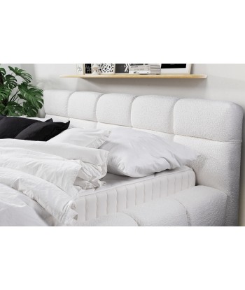 Lit rembourré avec tissu bouclé, Cadre de lit pliant avec espace de rangement, Baloo Blanc Livraison rapide