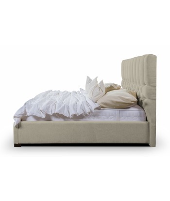 Lit rembourré en tissu, Cadre de lit pliant avec espace de rangement, Brennero, Beige solde