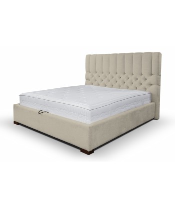 Lit rembourré en tissu, Cadre de lit pliant avec espace de rangement, Brennero, Beige solde