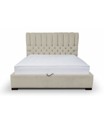 Lit rembourré en tissu, Cadre de lit pliant avec espace de rangement, Brennero, Beige solde