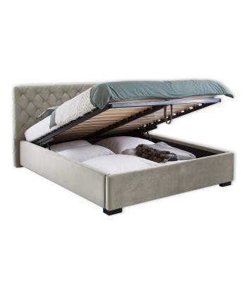 Lit rembourré en tissu, Cadre de lit pliant avec espace de rangement, Lauria Velvet, Crème Comparez plus de prix