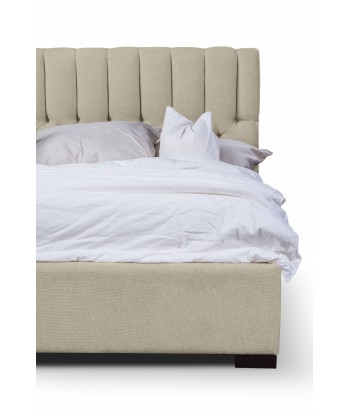 Lit rembourré en tissu, Cadre de lit pliant avec espace de rangement, Brennero, Beige solde