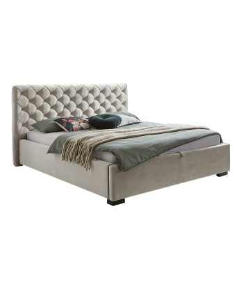 Lit rembourré en tissu, Cadre de lit pliant avec espace de rangement, Lauria Velvet, Crème Comparez plus de prix