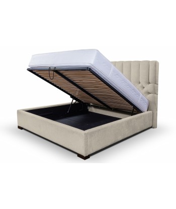 Lit rembourré en tissu, Cadre de lit pliant avec espace de rangement, Brennero, Beige solde