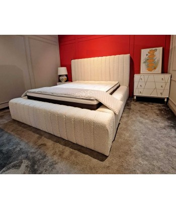 Lit rembourré en tissu, Cadre de lit pliant avec espace de rangement, Lugano, Beige ou a consommer sur place