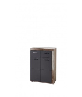 Meuble en bois aggloméré et MDF, avec 1 tiroir et 2 portes Krone Graphite / Natur, l77xA38xH107 cm prix pour 