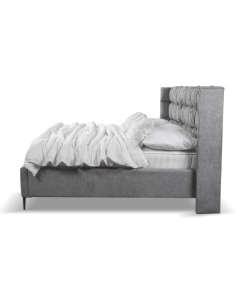 Lit rembourré en tissu, Cadre de lit pliant avec espace de rangement, Viviene, Gris pas cher 