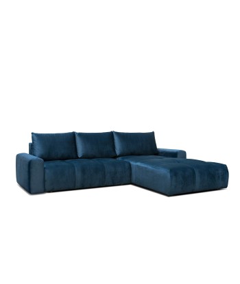 Atlas d'angle extensible en velours bleu marine, méridienne à droite, avec boîte de rangement, tapissée de tissu, coussins inclus, L304xL216xH92 cm en ligne