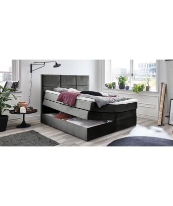 Lit pliant avec coffre de rangement, recouvert de tissu, York Boxspring, Velours Anthracite français