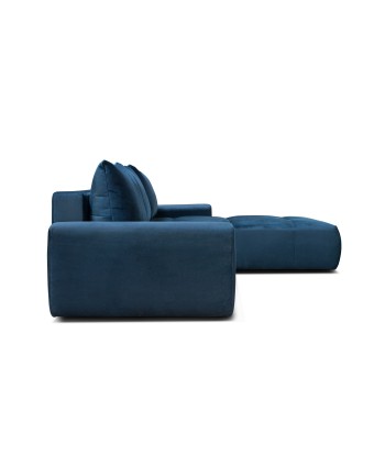 Atlas d'angle extensible en velours bleu marine, méridienne à droite, avec boîte de rangement, tapissée de tissu, coussins inclus, L304xL216xH92 cm en ligne