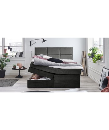 Lit pliant avec coffre de rangement, recouvert de tissu, York Boxspring, Velours Anthracite français