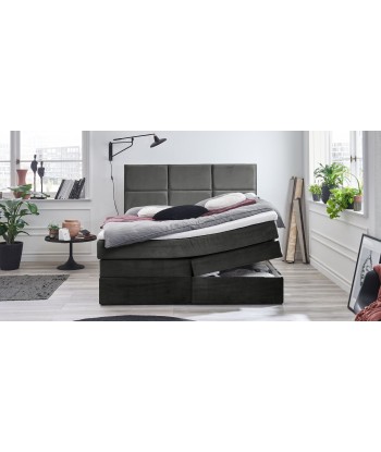 Lit pliant avec coffre de rangement, recouvert de tissu, York Boxspring, Velours Anthracite français