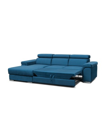 Carlitos Small Velours Bleu Marine d'Angle Extensible, Méridienne à Gauche, avec Boîte de Rangement, Rembourrée en Tissu, Appuie-tête Réglables, L274xL173xH83 cm la livraison gratuite