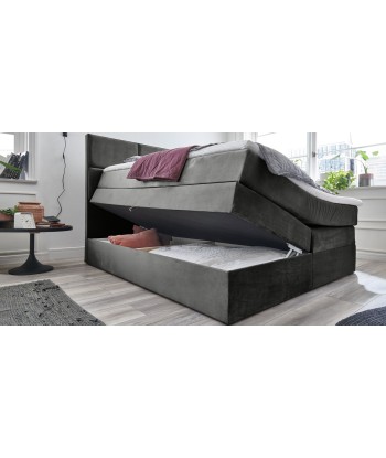 Lit pliant avec coffre de rangement, recouvert de tissu, York Boxspring, Velours Anthracite français