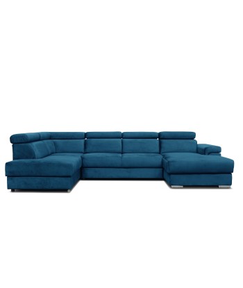 Carlitos U Velvet Bleu Marine d'Angle Extensible, Méridienne à Gauche, avec Boîte de Rangement, Rembourrée en Tissu, Appuie-tête Réglables, L340xL206xH83 cm acheter