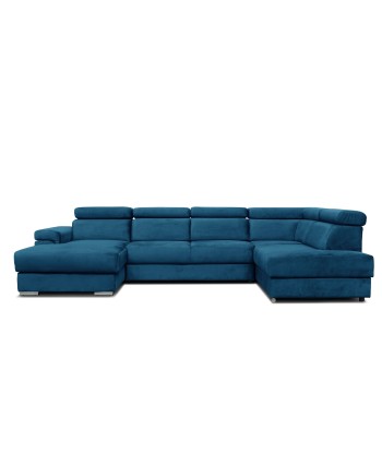 Carlitos U Velvet Bleu Marine d'Angle Extensible, Méridienne à Droite, avec Boîte de Rangement, Rembourrée en Tissu, Appuie-tête Réglables, L340xL206xH83 cm pas cher chine