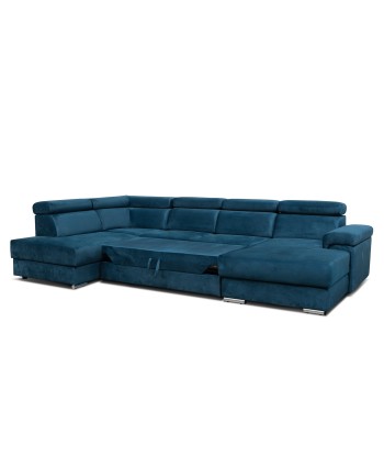 Carlitos U Velvet Bleu Marine d'Angle Extensible, Méridienne à Gauche, avec Boîte de Rangement, Rembourrée en Tissu, Appuie-tête Réglables, L340xL206xH83 cm acheter