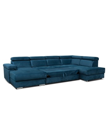 Carlitos U Velvet Bleu Marine d'Angle Extensible, Méridienne à Droite, avec Boîte de Rangement, Rembourrée en Tissu, Appuie-tête Réglables, L340xL206xH83 cm pas cher chine