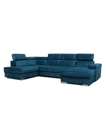 Carlitos U Velvet Bleu Marine d'Angle Extensible, Méridienne à Gauche, avec Boîte de Rangement, Rembourrée en Tissu, Appuie-tête Réglables, L340xL206xH83 cm acheter