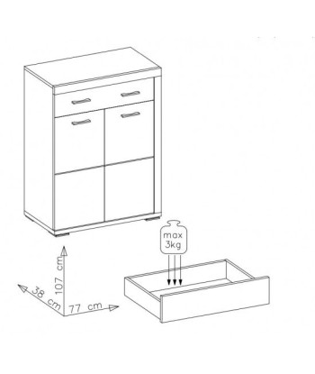 Meuble en bois aggloméré et MDF, avec 1 tiroir et 2 portes Krone Graphite / Natur, l77xA38xH107 cm prix pour 