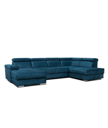 Carlitos U Velvet Bleu Marine d'Angle Extensible, Méridienne à Droite, avec Boîte de Rangement, Rembourrée en Tissu, Appuie-tête Réglables, L340xL206xH83 cm pas cher chine