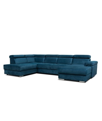 Carlitos U Velvet Bleu Marine d'Angle Extensible, Méridienne à Gauche, avec Boîte de Rangement, Rembourrée en Tissu, Appuie-tête Réglables, L340xL206xH83 cm acheter